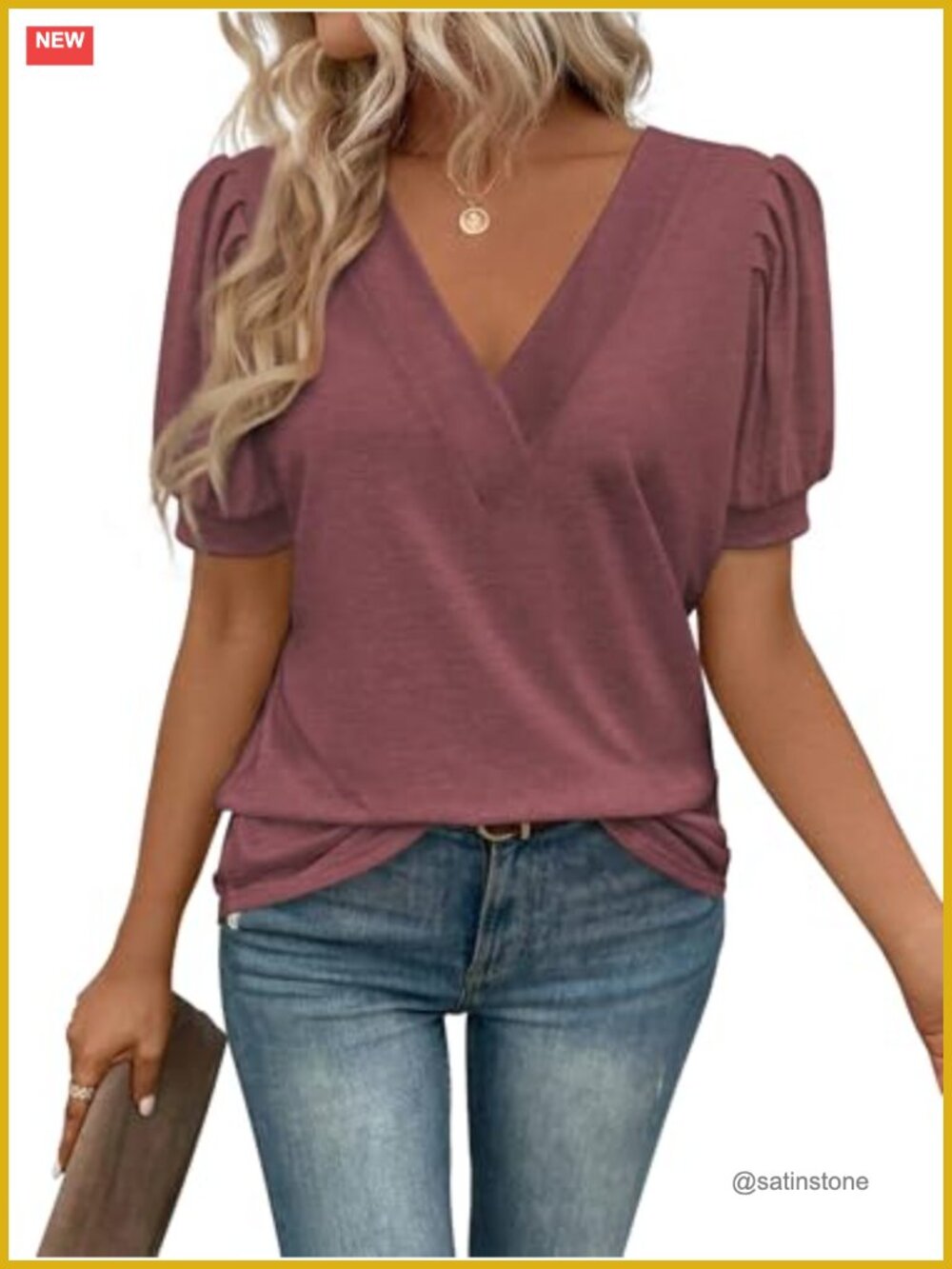 Puff Short Sleeve V-Neck T-Shirt Loose Fit Summer Blouse Plus Size Womens Top